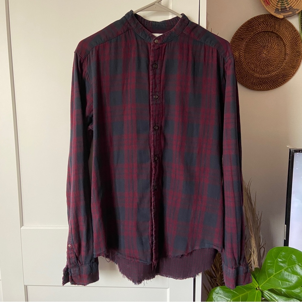 Zara Man Dark Red and Navy Cotton Plaid Button Down Shirt Regular Fit - M